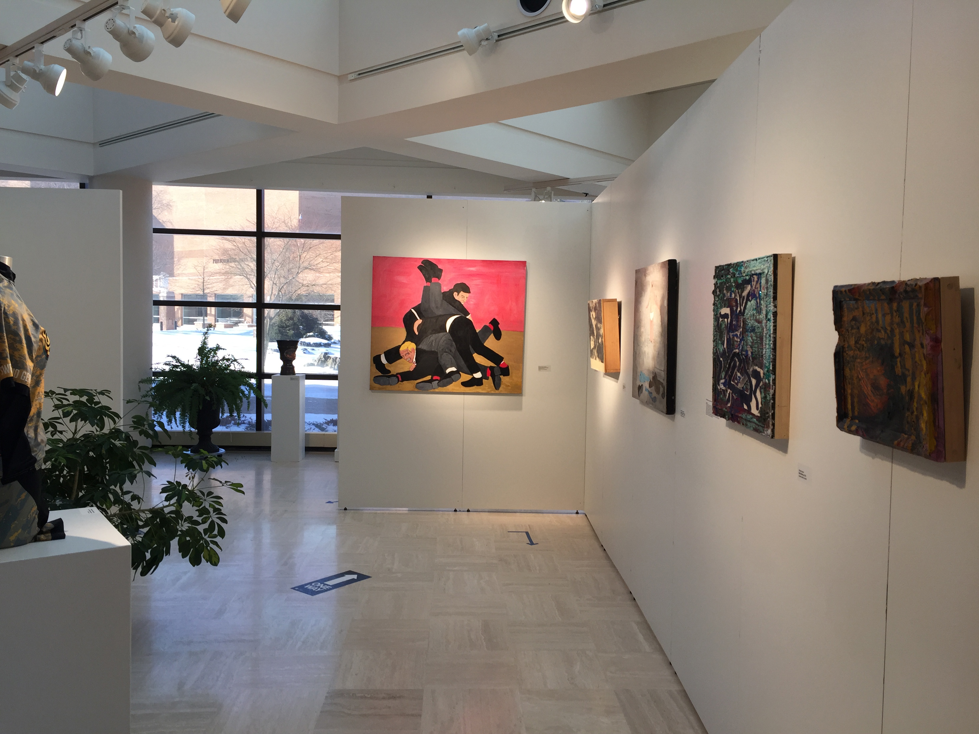Installation view looking toward outside window. Work featured Canale, Clark, Garguilo, Hanson